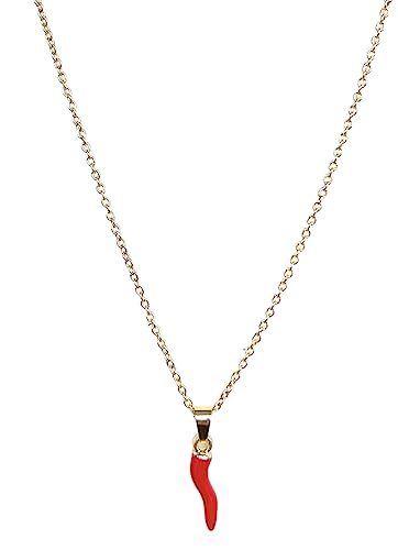 Silo Bijoux Collana Da Donna Catena Rolò Portafortuna In Acciaio Di Alta Qualità Con Ciondolo Corno Cornetto Rosso - Sacchetto Regalo