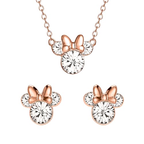 Minnie - Parure Di Gioielli Da Donna Con Orecchini E Ciondolo, Placcati In Oro Pallido, Con Cristalli, One Size, Placcato Oro, Nessuna Pietra Preziosa