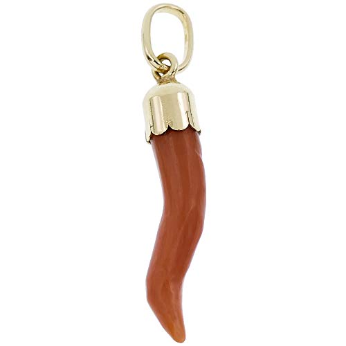 Oreficeria Made In Italy Ciondolo Unisex Cornino Corallo E Oro Giallo