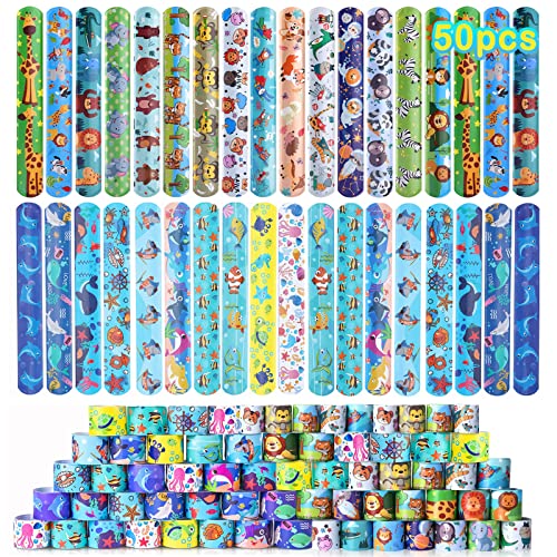 Acuiwer Braccialetti Slap 50 Pezzi Animali Marini Slap Bracelets Schiaffo Bracciali Gadget Compleanno Bambini Festa Bomboniere Regalo Ragazze Ragazzi