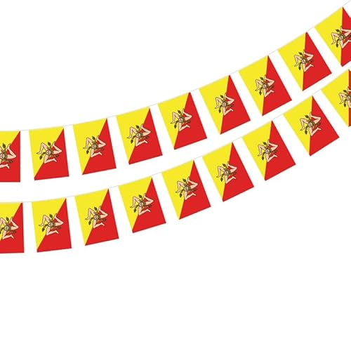 Bandiera Sicilia, Bandiera 40 Unità, Ghirlanda Sicilia 11.4M, Bandierine Sicilia 14X21 Cm Per Decorazioni Bar