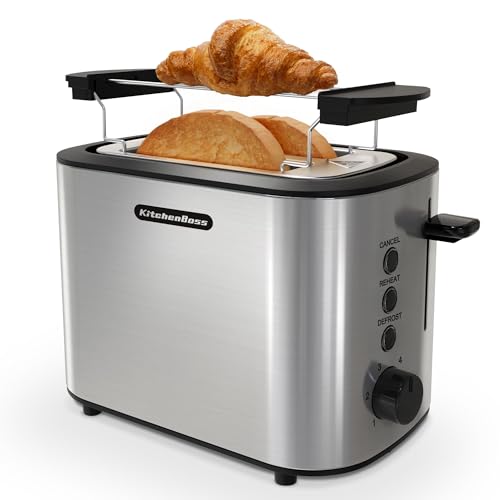Kitchenboss Tostapane 2 Fette:Toaster 6 Livelli Di Tostatura, Toaster Acciaio Inox 870W, Tostapane Con Cassetto Raccoglibriciole E Griglia Per Il Pane