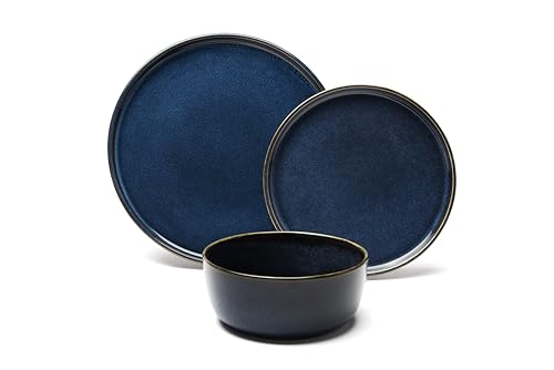 Excelsa Northern Blue Servizio Piatti 12 Pezzi, Ceramica Stoneware, Blu Notte