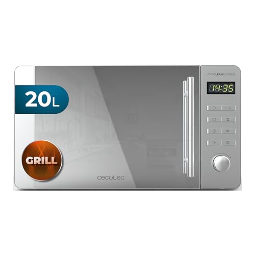Cecotec Forno A Microonde 20L Proclean 5120 Flatbed Inox. 700W E Grill 800W, 8 Programmi, Schermo Led, Design Mirrordoor, Interno Ceramico, Timer 30 M