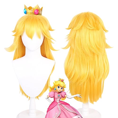 Princess Peach Parrucca, Cosplay Princess Peach, Parrucca Gialla Lunga 70 Cm, Parrucca Anime, Applicabile A Natale, Festa Di Halloween, Bar, Concerto