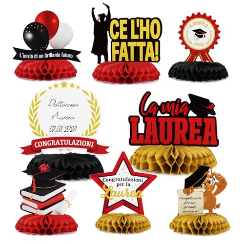 8Pz Decorazione Laurea Centrotavolo La Mia Laurea Congratulazione Festa Centrotavola A Nido D'Ape Rosso Nero Addobbi Bomboniere Laurea Tavolo