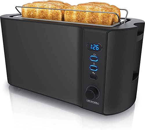 Arendo - Tostapane Moderno A 2 Fessure Xxl - Scongela – Doppia Parete Termoisolante - Con Accessorio Scalda Cornetto - 1500W - Vassoio Raccogli Bricio