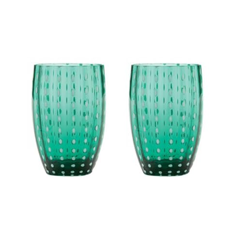 Zafferano Perle Bicchiere In Vetro Verde, Capacità 32 Cl, Diametro 71 Mm, 2 Pezzi