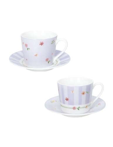Brandani 51140 Tazzina Caffe Polline Lilla Set 2 Pz New Bone China, Piattino: Cm D 11, Tazzina: Cm D 6,5X5,5H, 100 Ml, Decori Delicati Fiori E Bocciol