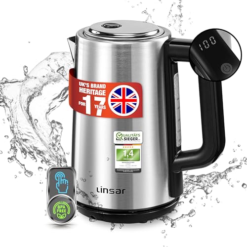 Linsar - Bollitore - Look Acciaio Inox - 1,7 Litri - Con Funzione Touch, 5 Impostazioni Di Temperatura, Filtro Anticalcare, Spegnimento Automatico E D