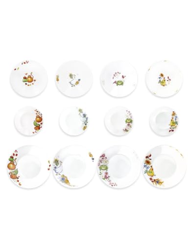 Brandani 51221 Servizio Tavola 12 Pz 4 Stagioni Porcellana, 4 Piani, 4 Fondi, 4 Frutta, Tema Autunno, Inverno, Primavera, Estate