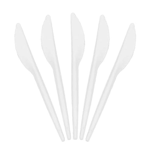 Paluplus 100 Coltelli Riutilizzabili Di Colore Bianco, Lunghezza Stoviglie 16,5 Cm, Resistenti Fino A 70°C Per 2 Ore, Ideali Per Feste, Picnic E Uso Q