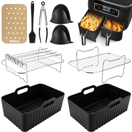 Ladysons Rivestimento In Silicone Per Friggitrice Ad Aria, 9 Pezzi, Accessori Per Friggitrice Ad Aria Ninja Dual Af400Uk E Af300Uk E Tower T17088, Acc