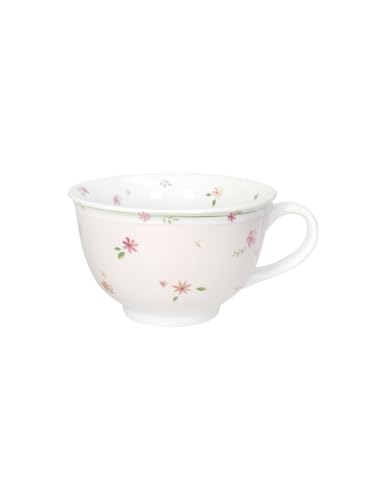 Brandani 51153 Tazza Colazione Polline Rosa Porcellana, Cm D 14,5X8,5H, 600Ml, Decori Delicati Fiori E Boccioli, Lavastoviglie, Microonde, Forno, Free