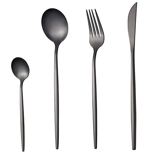 Moderne Set Posate 24 Pezzi Nero Opaco, Sanli 6 Persone Inox Coltelli E Forchetta Cucchiaio Set Di Per,Lavabili In Lavastoviglie.