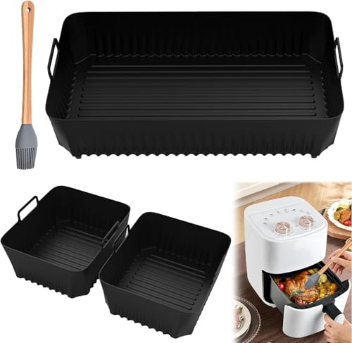 Kyygky 2 Pezzi 5.2L Teglia Silicone Friggitrice Ad Aria 1Pezzi 10.4L Kit Friggitrice Ad Aria Riutilizzabili Grandi Fodere In Silicone Fodere Per Vasso