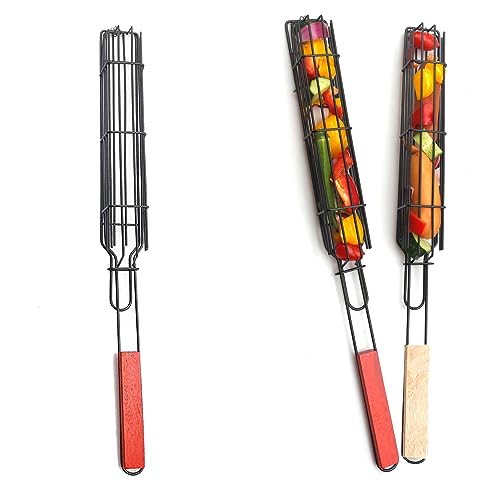 Hoshiy Grilling Skewers - Set Di 2 Cestini Per Barbecue Antiaderente In Acciaio Inox, Kebab Da Campeggio, Riutilizzabile, Semplice E Pratico, Spiedini