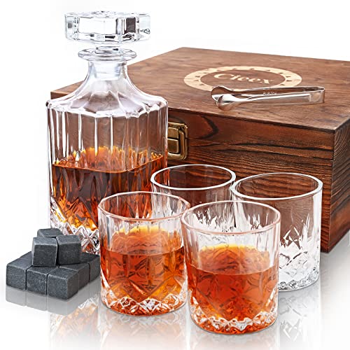 Cieex Set Di Caraffa Per Whiskey, 750 Ml, Con 4 Bicchieri Da Whisky Da 220 Ml, 12 Pietre, Bella Idea Regalo, Regalo Per La Festa Del Papà, Per Uomini,