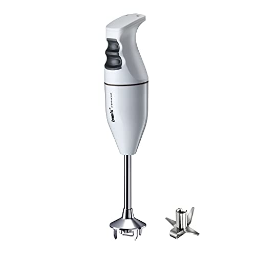 Bamix Frullatore A Immersione Acciaio Eo140 Classic Incl. Lama Multiuso In Acciaio Inox, 140 Watt, 2 Velocità, Made In Switzerland, Bianco/Nero
