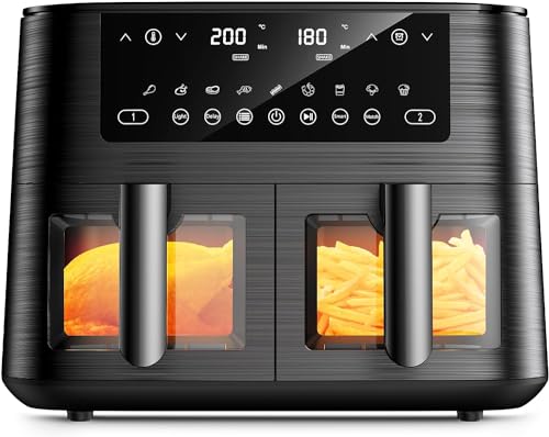 Friggitrice Ad Aria Doppio Cestello, 9L Air Fryer Con Finestra Di Visualizzazione, 9 Programmi Di Cottura, Cottura Senza Olio, 90% Di Grassi In Meno,