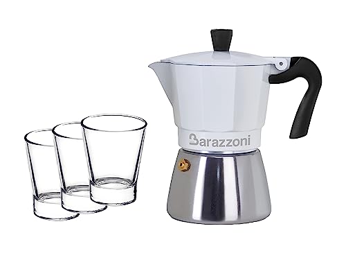 Barazzoni Set Colazione, Moka Ibrida 3 Tz + 3 Tazze In Vetro