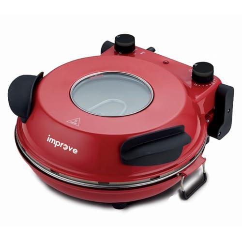 Improve, Forno Pizza Impfep33Bpb, Rosso, Pietra Refrattaria, Potenza 1200W, Termostato Regolabile Con 5 Livelli Di Cottura