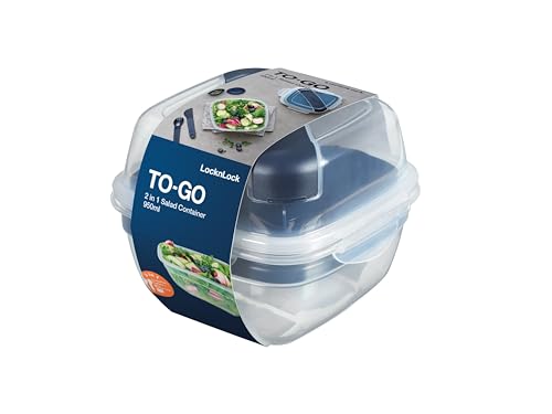 Locknlock To Go Salad Bowl Con Contenitore Per Condimenti, Posate E Posate, 950 Ml, 100% Aria E Impermeabile, Lavabile In Lavastoviglie E Microonde, S