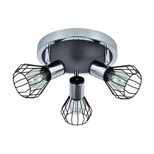 Plafoniera Matteo 3Xe14 Cromo/Nero, 15X28X28 Cm. Elegante E Moderno, Ideale Per Illuminare Gli Spazi Con Stile. Dona Un Tocco Contemporaneo E Sofistic