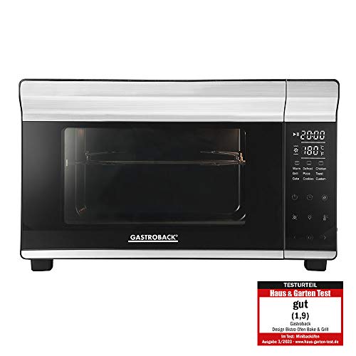 Gastroback Mini Forno Di Design Bake & Grill – Mini Forno Con Convezione, 26 L, 5 Funzioni A 30 °C – 230 °C, Alloggiamento Cool Touch – 30 Cm Ø Pietra