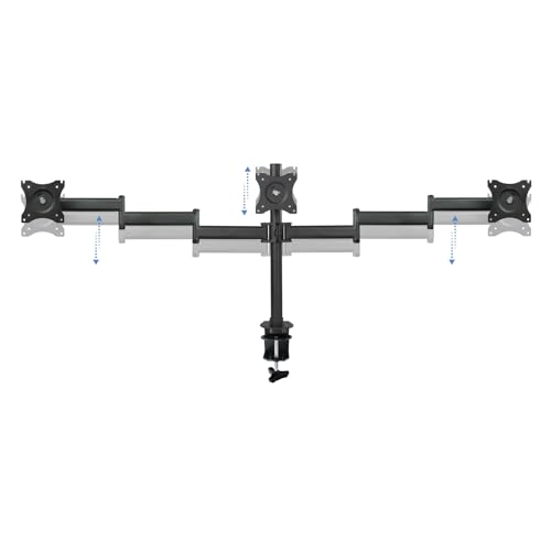 Supporto Da Tavolo Girevole E Inclinabile, Con 3 Bracci Regolabili, Compatibile Con Monitor Da 13 A 27 Pollici, Colore Nero.