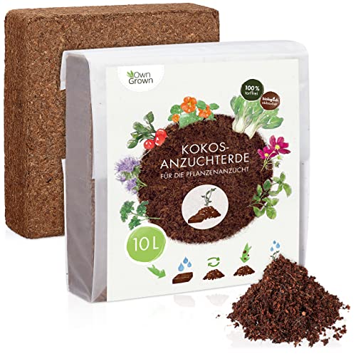 Owngrown - Terriccio Di Cocco Con Sostanze Nutritive, 10L, Terriccio Di Cocco Pressato Per La Coltivazione Delle Piante, Terriccio Di Fiori Di Cocco, 
