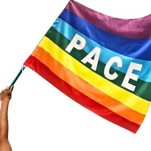 Bandiera Della Pace 60 X 90 Cm - Con Passante Per Asta - Bandiera Arcobaleno Con Scritta "Pace" - Bandiera Gay Pride, Lbgtq, Accessori Pride, Bandiera