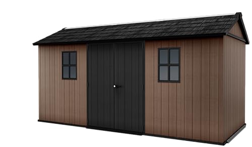 Keter Casetta Da Giardino Newton 7515/1575, Effetto Legno Naturale, Porte E Finestre Orientabili, Marrone, 9 M², 230X476X246H Cm