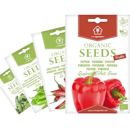 Semi Biologici Certificati Minigarden, 190+ Semi, Selezione Peperoni: Peperone "Quadrato D'Asti Rosso", Peperoncino "De Cayenne", Peperone Dolce Itali