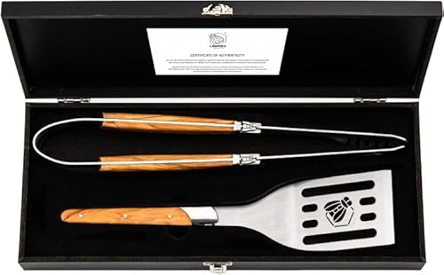 Laguiole Style De Vie Set Di Accessori Per Barbecue Luxury Line, 2 Pezzi, Legno D'Ulivo