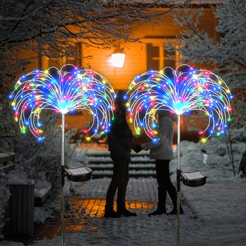 Luci Solari Da Giardino- Xrr 2 Pezzi 150 Luci A Led A Energia Solare Fuochi D'Artificio - Solari Luci Esterno Luci Fatate Natalizie Per Passerelle, Gi