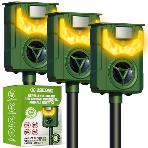 Isotronic Repellente Solare Per Animali Domestici Con Frequenza + Luce Della Fiamma, Contro Animali Selvatici Come Procioni, Cervi, Volpi, Cinghiali,