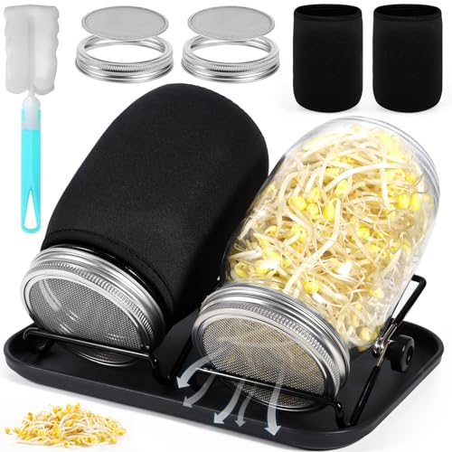 Moyksrr Barattolo Germogliatore Set, Kit Di Barattoli Per Germogliamento Di Semi, 2 1000Ml Germogliatore In Vetro, 2 Coperture, 2 Supporti E 1 Vassoio
