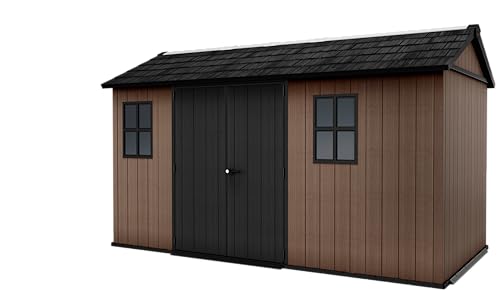 Keter Casetta Da Giardino Newton 7513/1375, Effetto Legno Naturale, Porte E Finestre Orientabili, Marrone, 7,8 M², 230X413X246H Cm