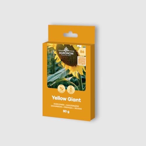 Agronom | Girasole - Yellow Giant Semi | Semi Di Fiori |Varietà Adatta Per Semi Grandi | I Semi Hanno Gusci Maculati E Grandi Noccioli | Semi Da Giard