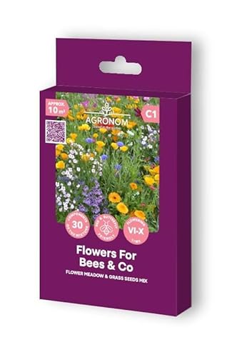 Agronom | Flowers For Bees And Co | Miscela Di Semi Di Prato Fiorito E Erba | Prato Fiorito Amico Degli Insetti Per Api, Bombi E Farfalle | Semi Di Fi