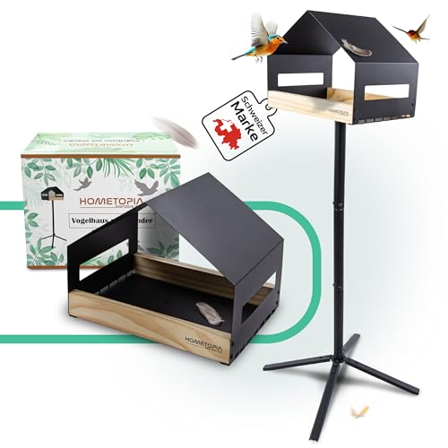 Hometopia Switzerland Casetta Per Uccelli Con Supporto – Mangiatoia Per Uccelli Da Appendere O Da Giardino – Resistente Alle Intemperie – Per Balcone