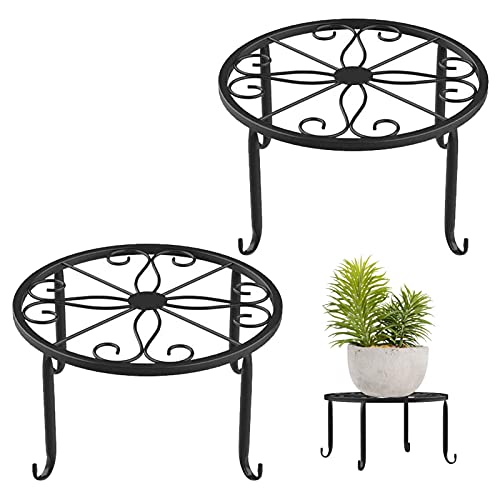 Fcqlfyf 2 Pezzi Flower Pot Iron Plant Stand, Supporto Vasi,Retro Metal Rack Rotonda In Ferro Battuto,Accessori Giardinaggio, Supporto Per Fiori Da Int
