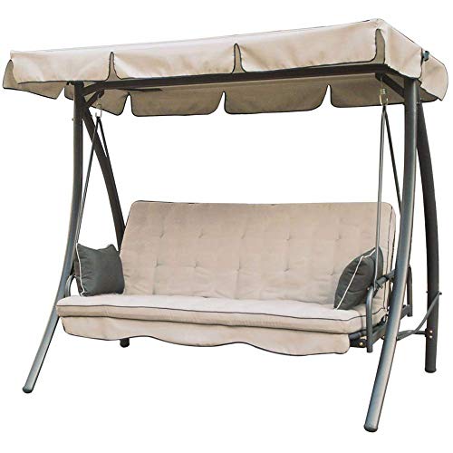 Bakaji Dondolo Letto Da Giardino 3 Posti Colore Beige Panama Con Schienale Reclinabile Tetto Parasole E Set Cuscini 203 X 115 X H 170 Cm