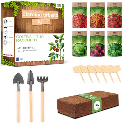 Kit Giardinaggio Per Orto In Casa Pyef Crafts - Kit Piante In Terrazzo - Orto Da Balcone - Set Germinazione Semi - Piantina Da Far Crescere 6 Semi (M)