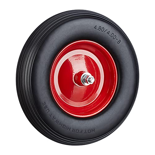 Relaxdays Ruota Per Carriola Gomma Piena Con Asse 4.80 4.00-8 Di Ricambio, Carico Max 100 Kg, Antipanne, Nero