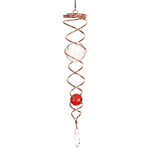 Cim Metal Deco Wind Chime - Crystal Twister Copper Red - Girandola 6X34 Cm - Incl. Gancio, Supporto Girevole, Cordino In Nylon, Sfere E Goccia In Vetr