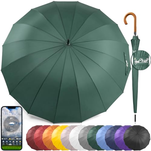 Royal Walk Ombrello Pioggia Antivento Grande 54 Pollici Ombrello Portatile Automatico Aperto Per 2 Persone Uomo Di Legno Leggero Resistente 16 Costole