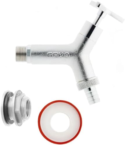 Geka Plus Set Di Contenitori Per Acqua Piovana Design 3/4", Rubinetto Di Design ¾" Con Beccuccio, 1 Rotolo Di Nastro Sigillante, Ottone Cromato, 46.81