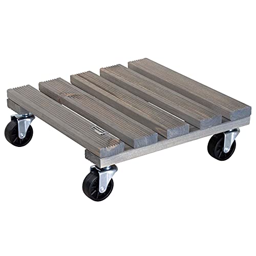 Wagner Carrello Per Piante Vintage 29 X 29 X 8.5 Cm, Carrello Per Fiori Per Interni Ed Esterni, Portavaso In Legno Di Conifere, Rigato, Grigio Con Ruo